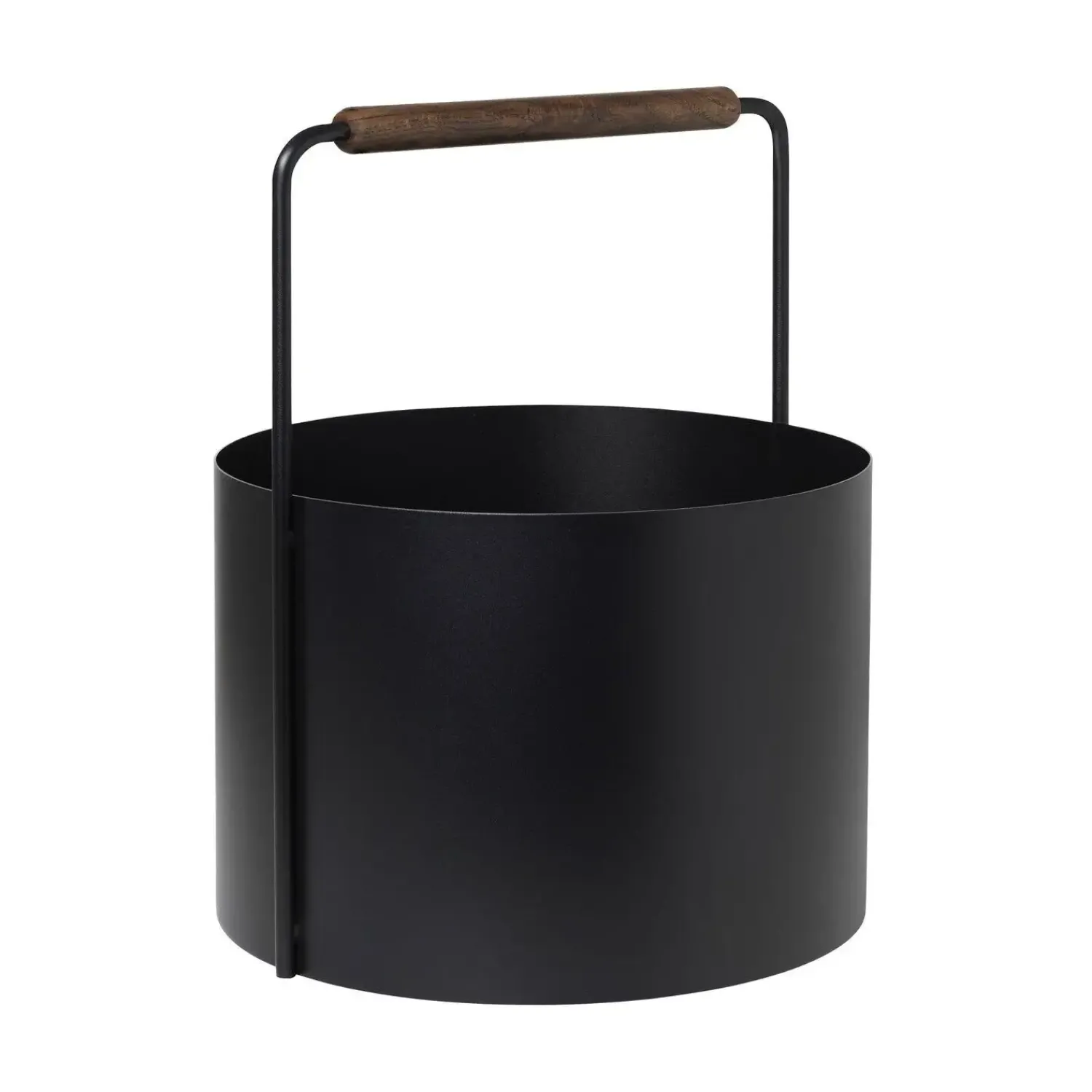 Online Blomus - ASHI brændekurv - Sort med brun egehåndtag - H: 45 x Ø: 35 cm