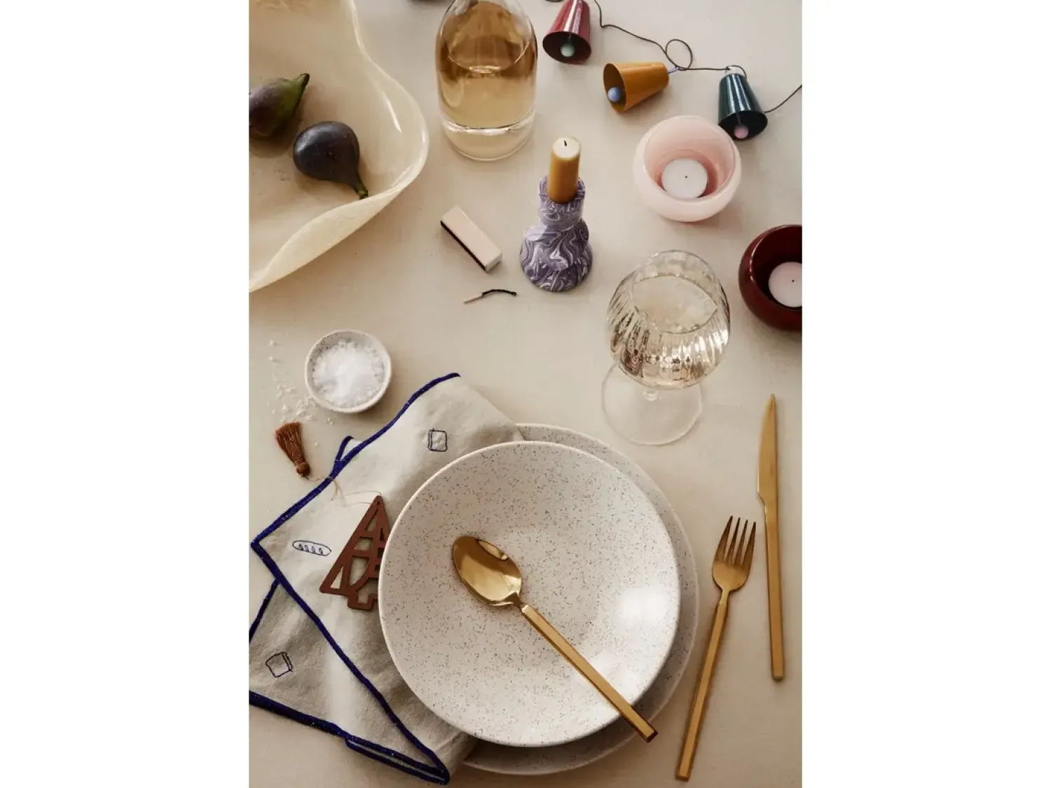 Hot Broste Copenhagen - Fyrfadsstage "Agathe" - Yellow/Blush/Blue - Sæt af 3