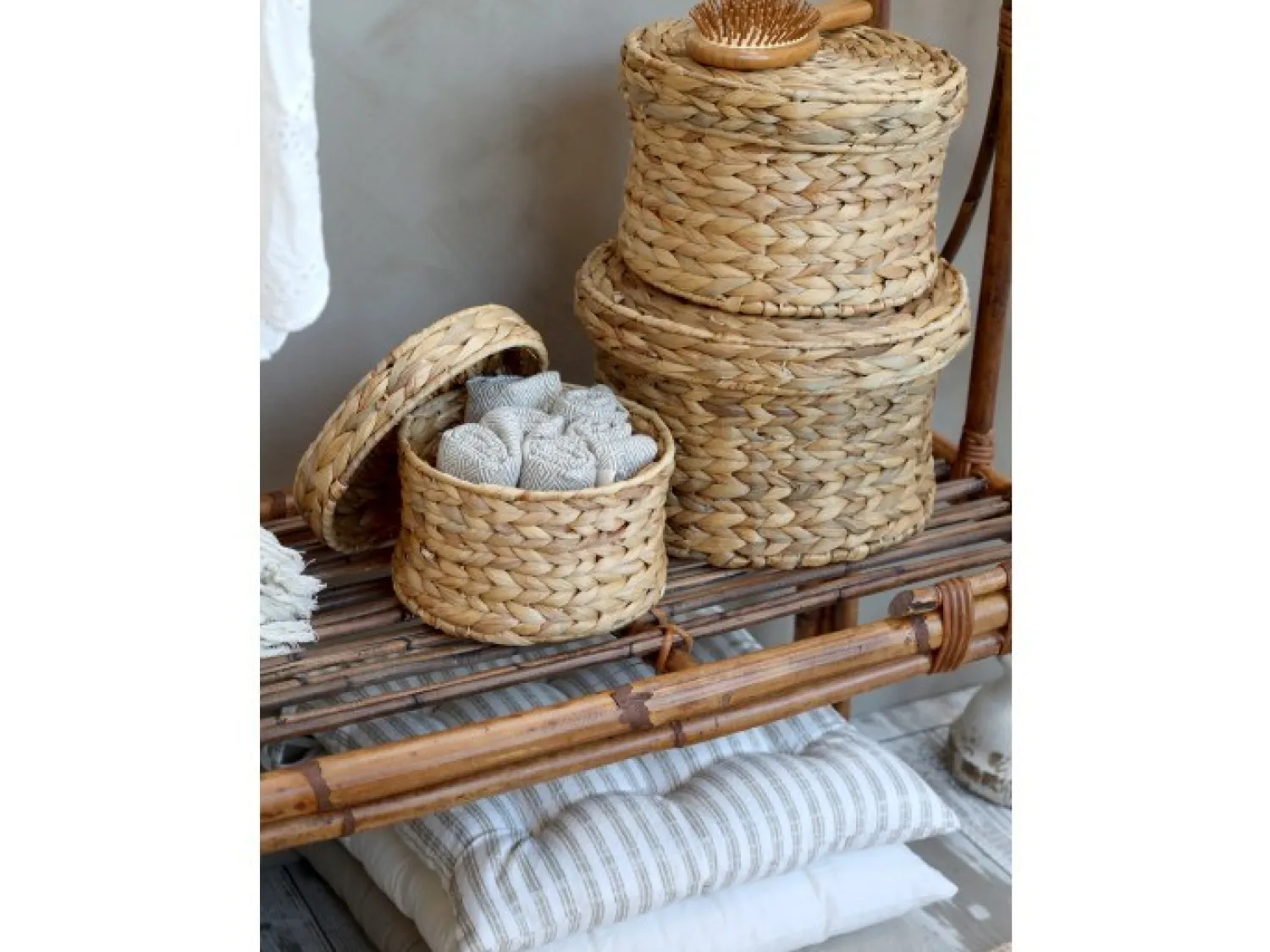 New Chic Antique - Nimes Box hynde med striber og bindebånd - hør