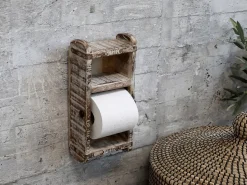 Online Chic Antique - Toiletrulleholder - Rustik i træ - 30x15x10 cm