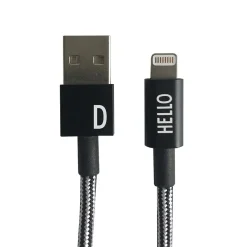 Clearance Design Letters - IPhone oplader kabel - "D" - Sort/Hvid
