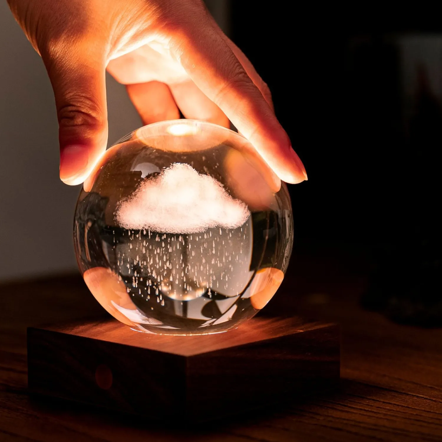 Clearance Gingko - Amber Crystal Light Bordlampe - 3D Laser Rain Cloud