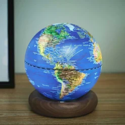 Gingko - Atlas Globe Lamp - Darkblue Mini Walnut base