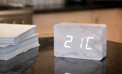 Hot Gingko - Brick Click Clock Marble / White LED