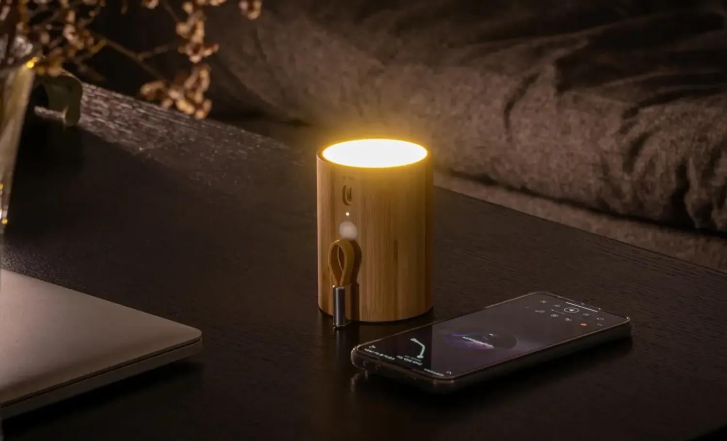 Online Gingko - Drum Light Bluetooth Speaker Natural Bamboo Wood