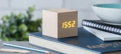 Gingko - Wooden Cube Click Clock Maple / Orange LED