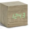 Best Gingko - Wooden Cube Click Clock Ash / Green LED