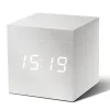 Clearance Gingko - Wooden Cube Click Clock White / White LED