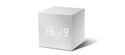 Clearance Gingko - Wooden Cube Click Clock White / White LED