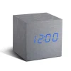 Online Gingko - Wooden Cube Click Clock Aluminium / Blue LED