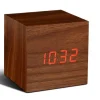 Hot Gingko - Wooden Cube Click Clock Walnut / RED LED