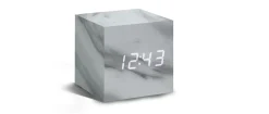 New Gingko - Wooden Cube Click Clock Marble / White LED