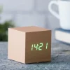 Sale Gingko - Wooden Cube Click Clock Beech / Green LED