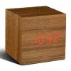 Online Gingko - Wooden Cube Click Clock Teak/ Red LED