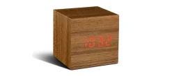 Online Gingko - Wooden Cube Click Clock Teak/ Red LED