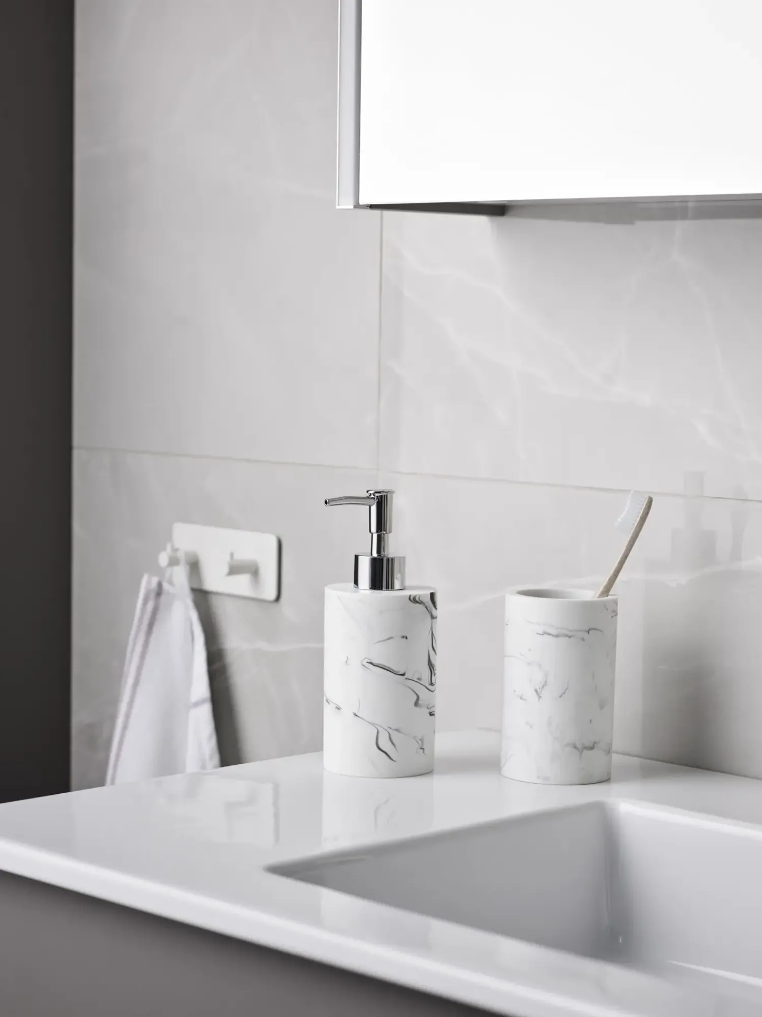 Clearance Habo - Toiletbørstesæt - Marble/Marmor - H: 36 cm