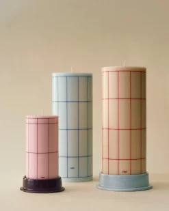 Online Hay - Column Candle - Off-white with blue grid check