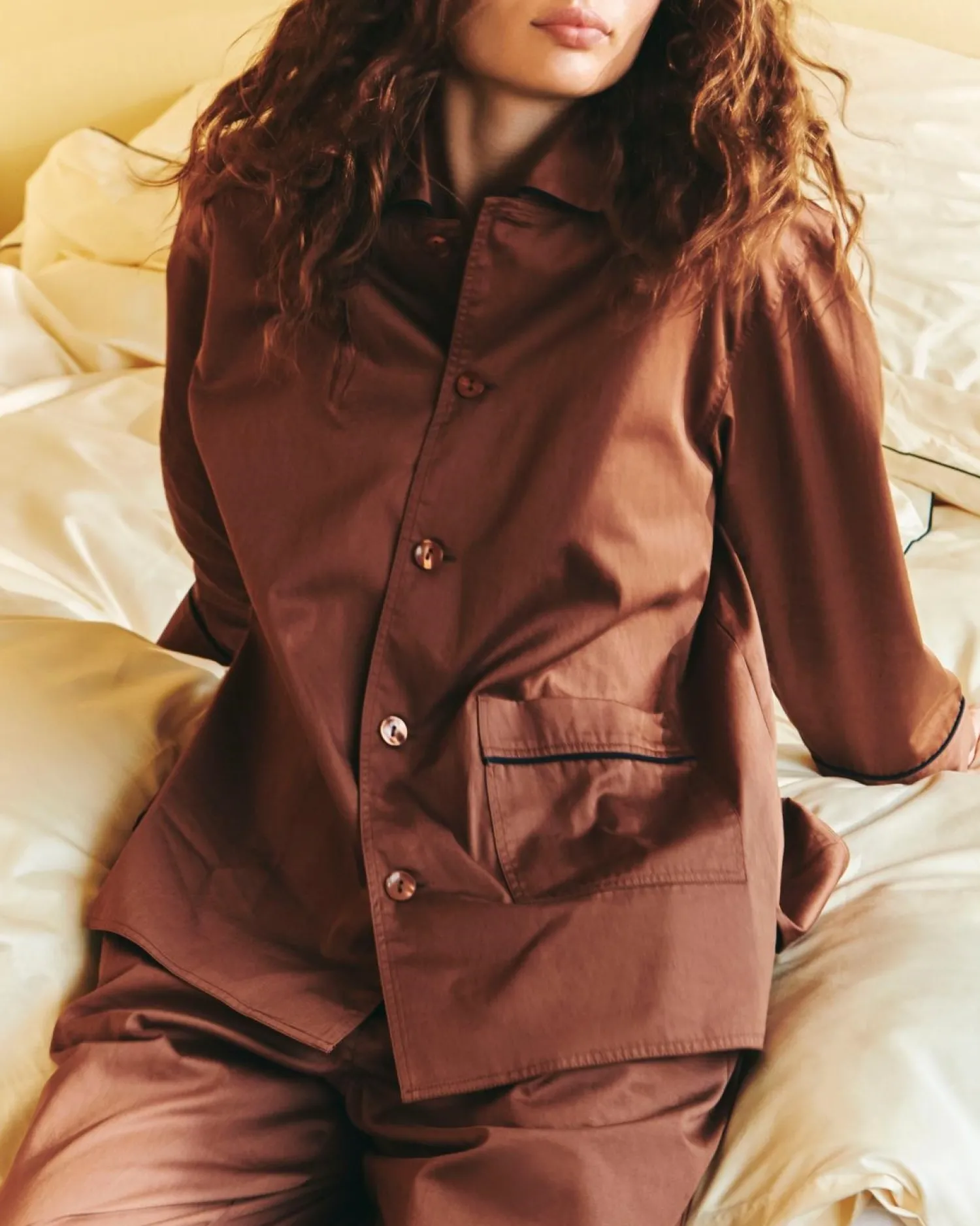 Sale Hay - Outline Pyjama - Langærmet Shirt - S/M - Milk Chocolate