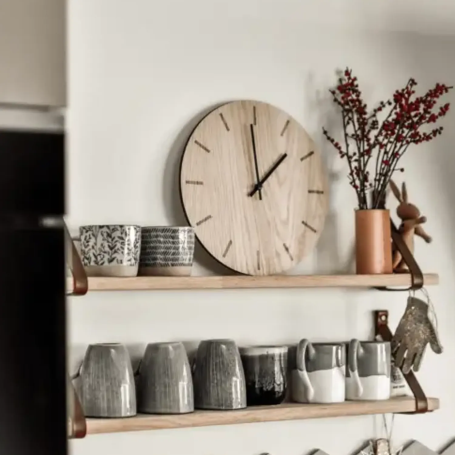 Clearance Hemverk - Vægur - Light Oak - Eg/Sort - Ø38 cm