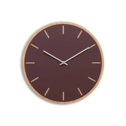 Clearance Hemverk - Vægur - Lys Eg/Burgundy - Sølv visere - Ø38 cm