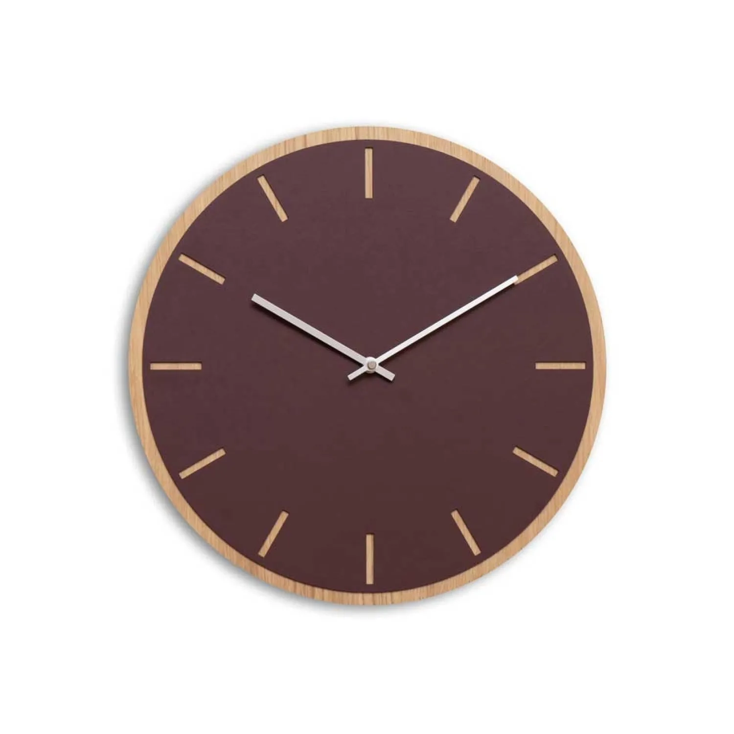 Clearance Hemverk - Vægur - Lys Eg/Burgundy - Sølv visere - Ø38 cm