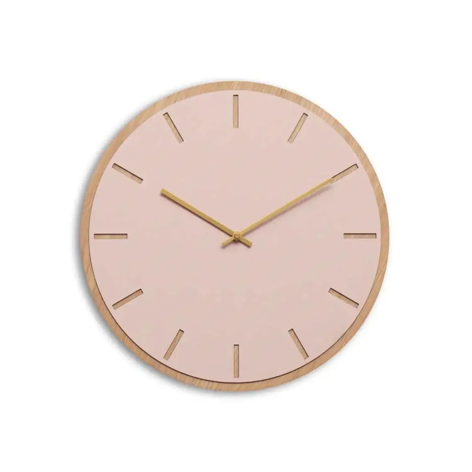 Hot Hemverk - Vægur - Lys Eg/Powder Dusty Rose - Guld visere - Ø38 cm