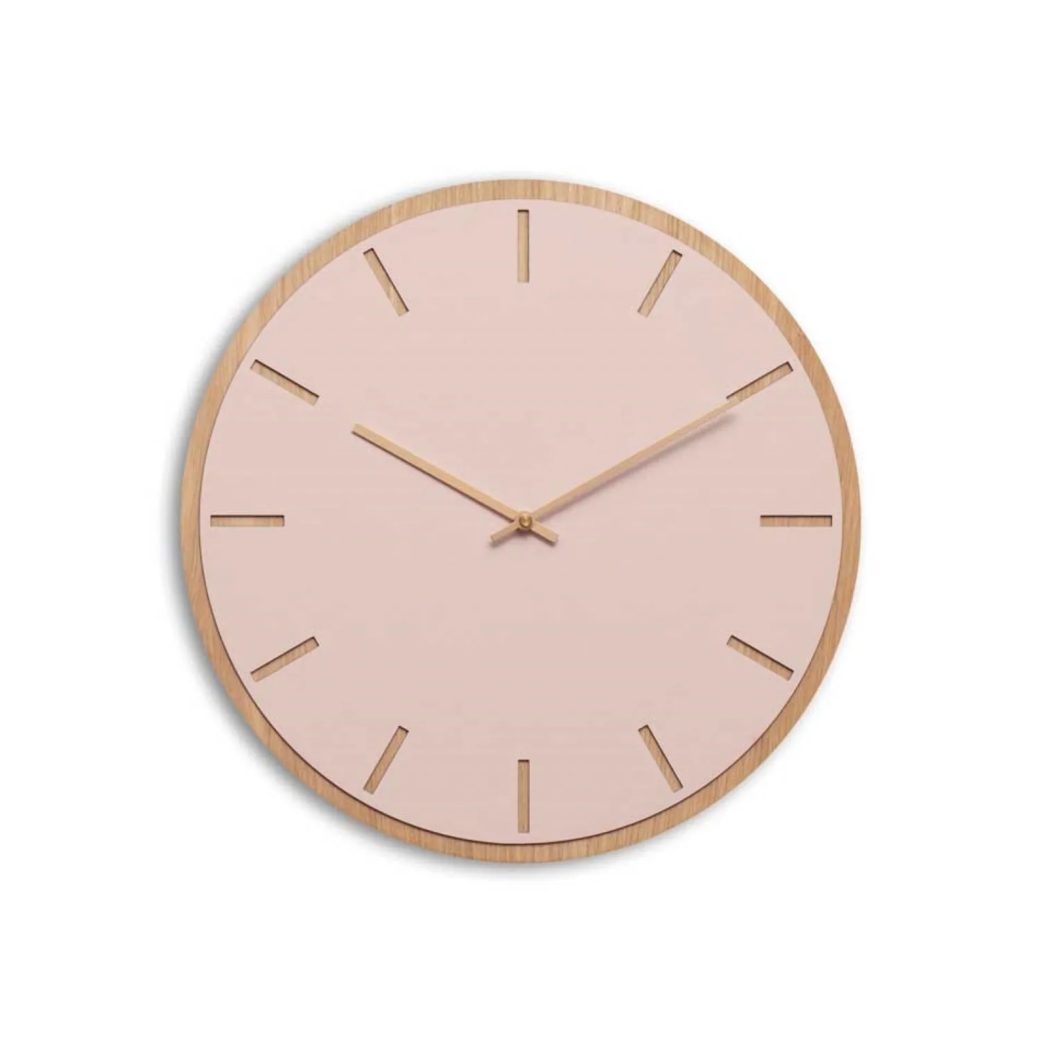 Outlet Hemverk - Vægur - Lys Eg/Powder Dusty Rose - Kobber visere - Ø38 cm