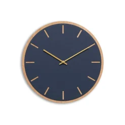 Hemverk - Vægur - Lys Eg/Smokey blue - Guld visere - Ø38 cm