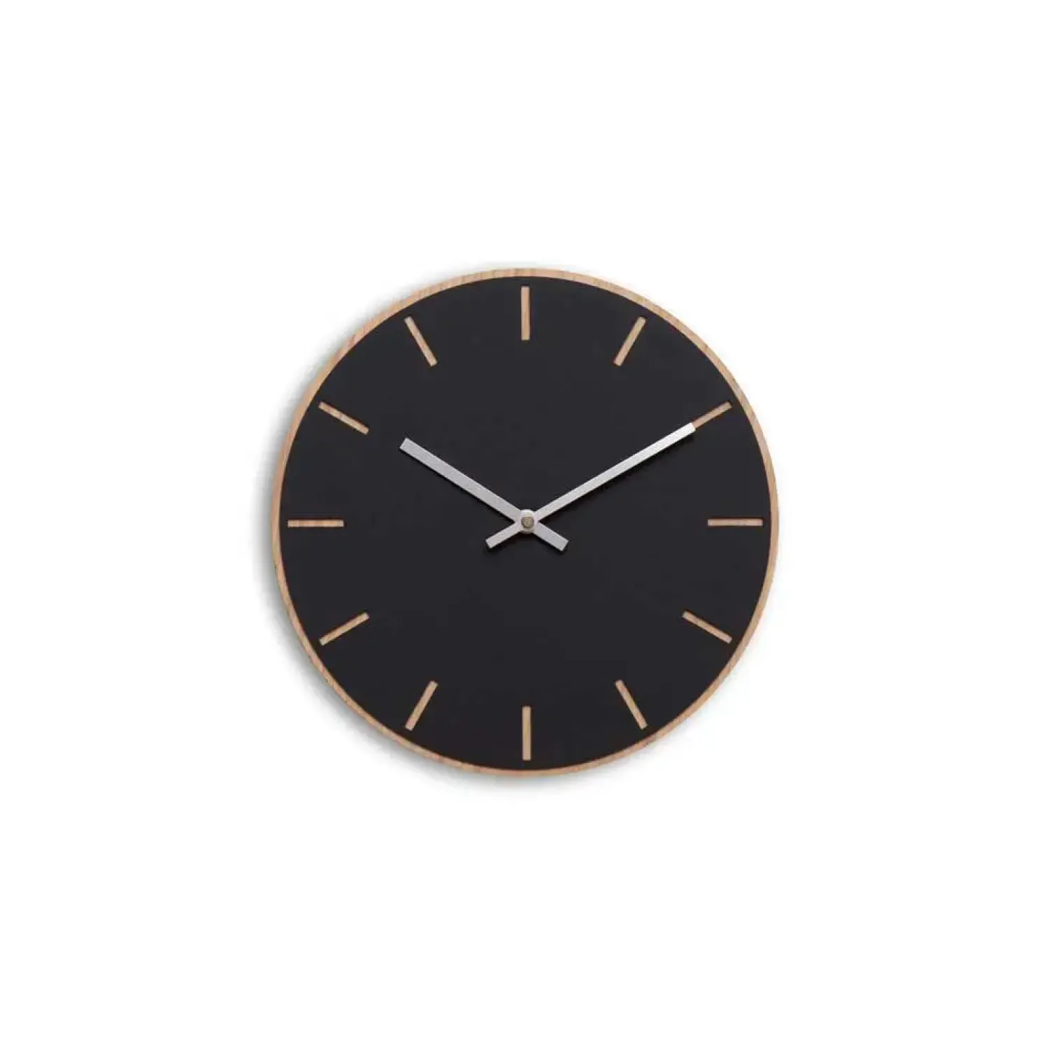 New Hemverk - Vægur - Lys Eg/Sort - Sølv visere - Ø28 cm