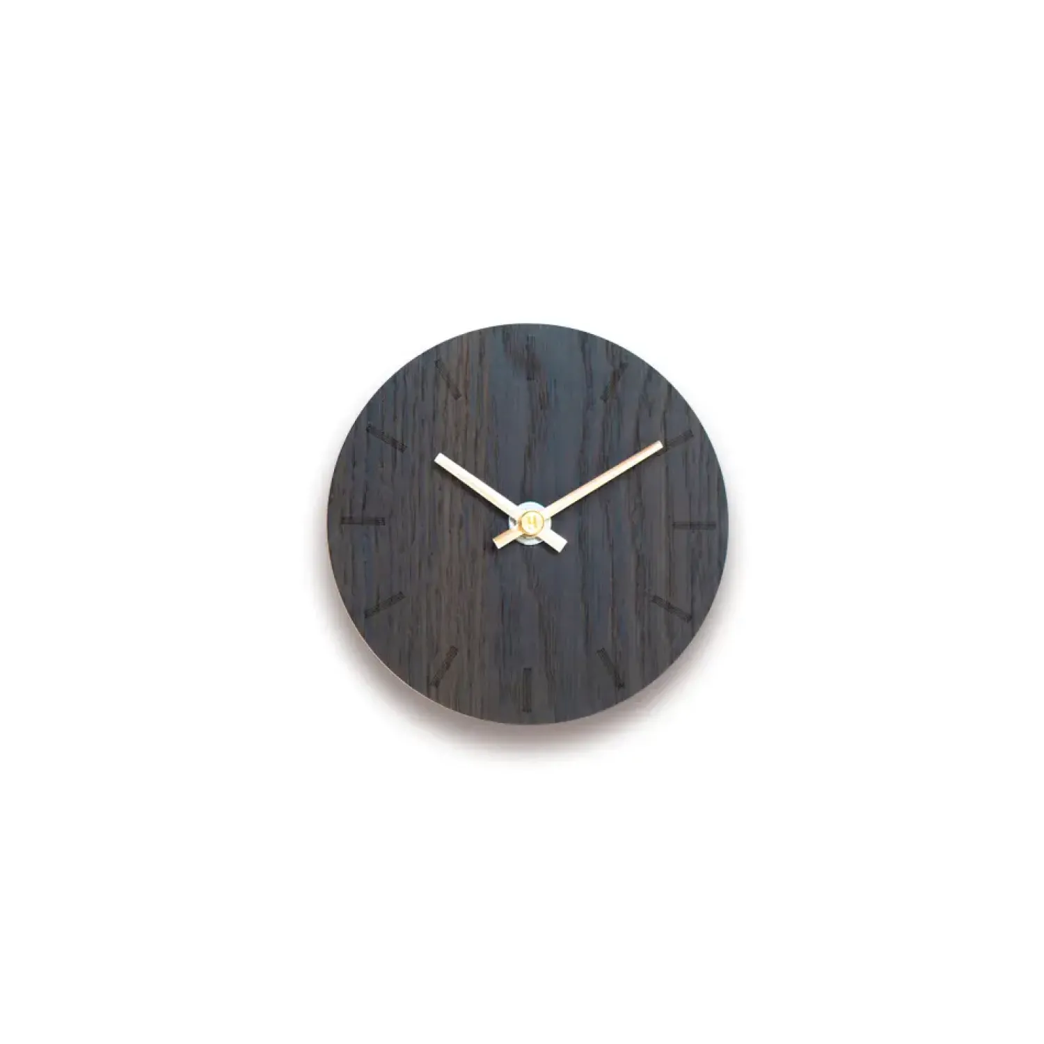 Clearance Hemverk - Vægur - Mørk eg - Ø12 cm - Guld visere