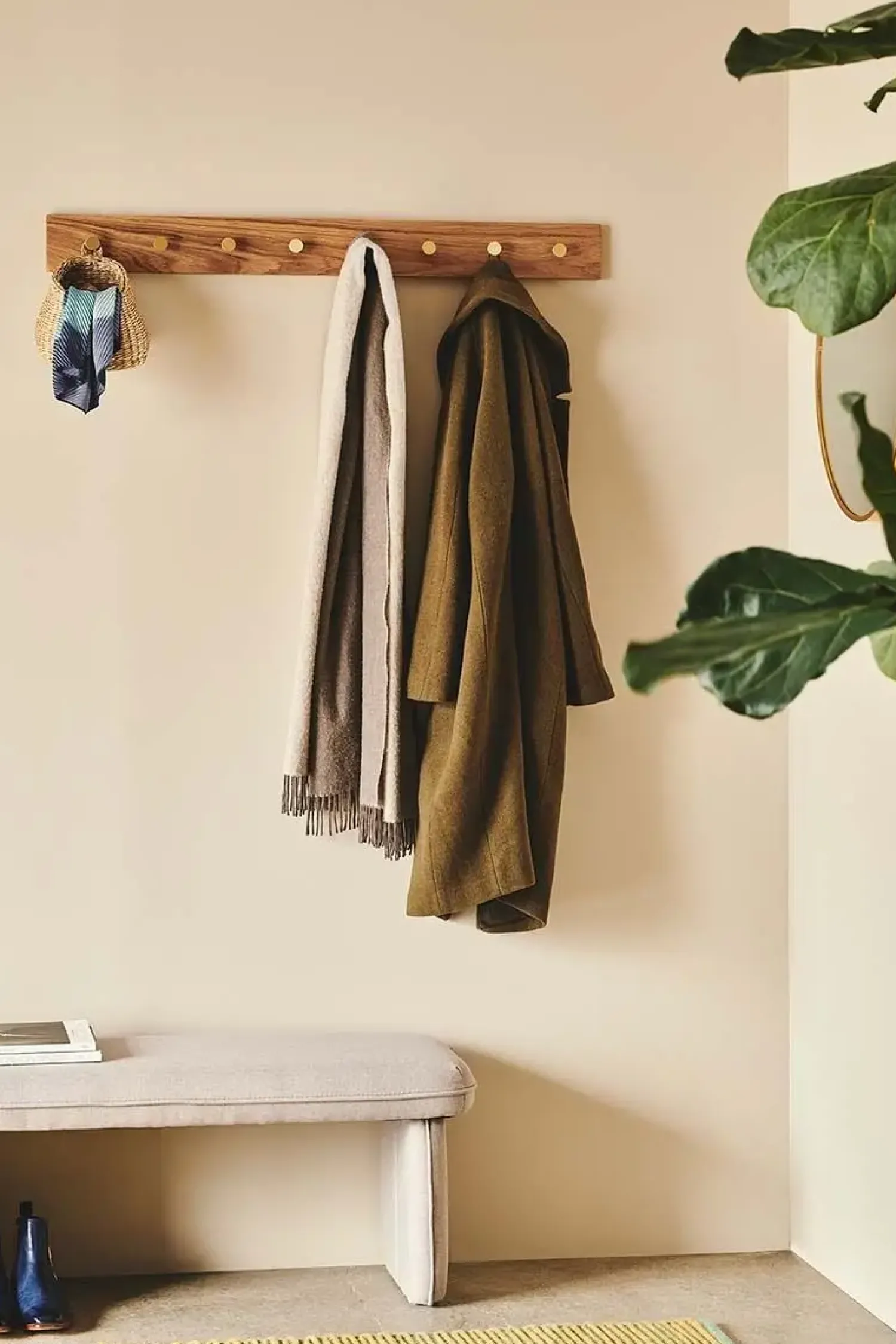 Clearance Moudhome - OAK Knagerække Egetræ Med Messing Knager - 100 cm