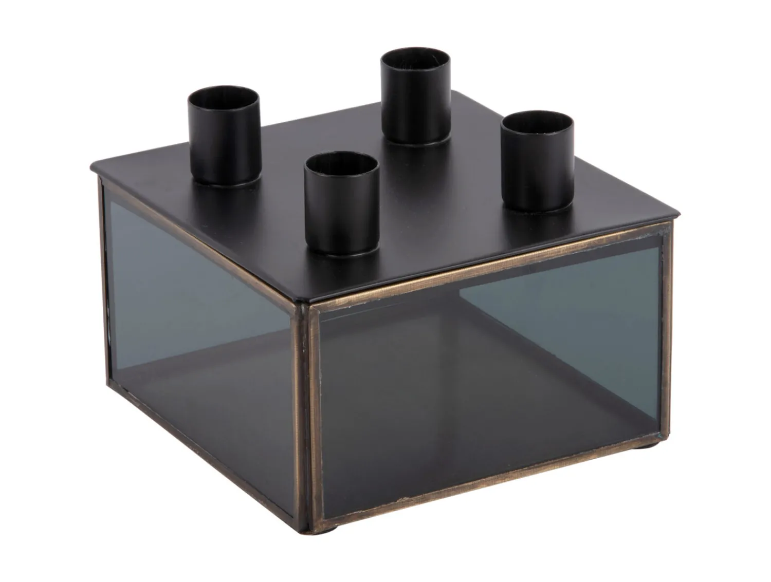 Discount Present time - Candle holder Boxed square glass black