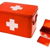 New Present time - Medicine storage box metal red w. white cross