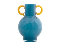 Online Present time - Vase Fiesta glass bright blue, yellow handles