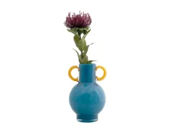 Online Present time - Vase Fiesta glass bright blue, yellow handles