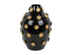Present time - Vase Golden Flowers enamel black