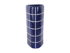 Sale Present time - Vase Retro Tiles triangular large cobalt blue