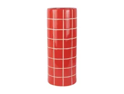 New Present time - Vase Retro Tiles round large bright scarlet red