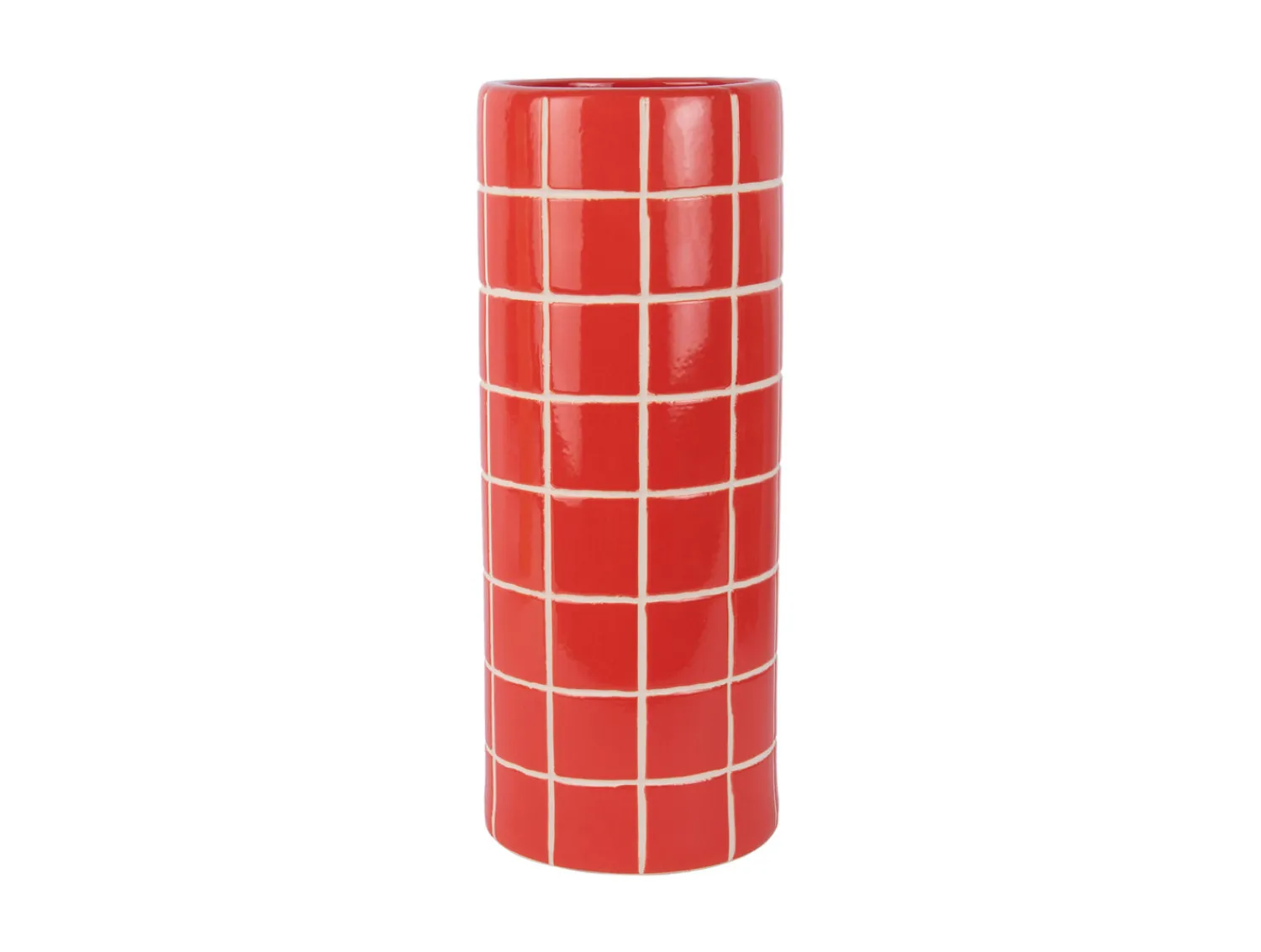 New Present time - Vase Retro Tiles round large bright scarlet red